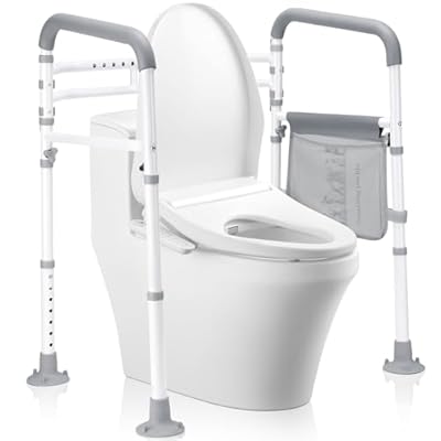 Toilet Safety Rails-Adjustable Toilet Safety Frame, FoldableTtoilet Support Rails with Handles, Heavy Duty Toilet Handles for Elderly, Seniors, Handicap & Disabled-Fits Most Toilets