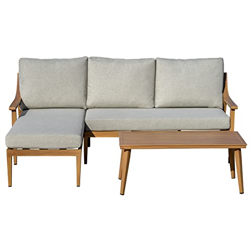 Yiibcio Gartenmöbel 3-teiliges Set mit Chaiselongue Doppelsofa Beistelltisch Natur Loungemöbel Gartenmöbel weiche…