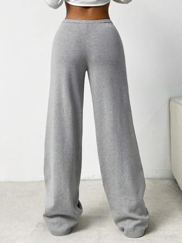 ZAFUL Women's Straight Leg Sweatpants Elastic Knit Yoga Pants Casual Loose Lounge Trousers3