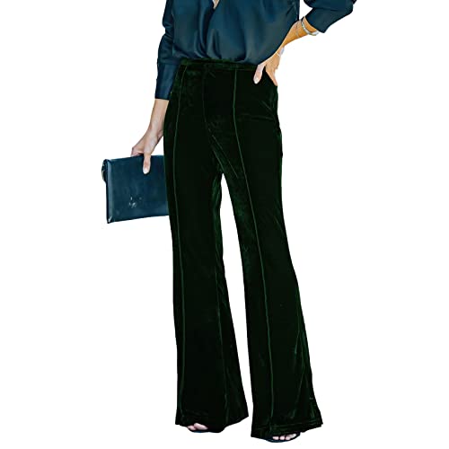 Viatabuna Velvet High Waist Pants for Women Flare Wide Leg Palazzo Pants Casual Bell Bottoms Long Trousers Streetwear