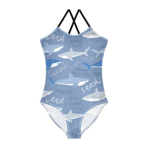 Sharks Pattern Girls One Piece Swimsuits Summer Quick Dry Beach Bathing Suit