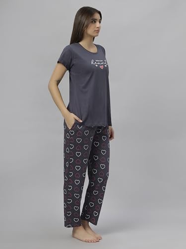 Image of DZZO Women's Cotton Printed Night Suit Set of T-Shirt & Pyjama, Night wear Dress, Relaxed wear for Women /Girls
