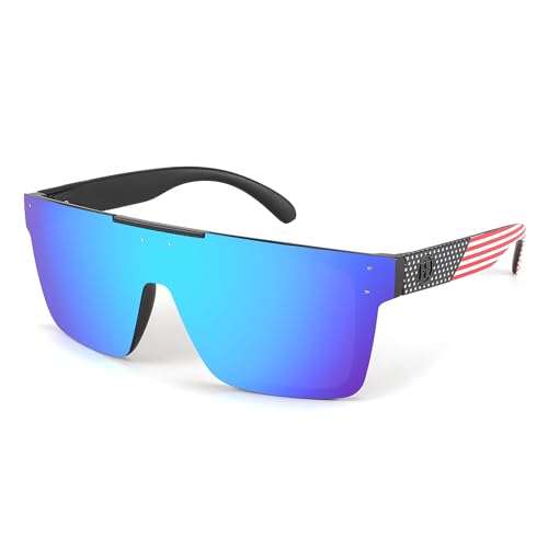 FEISEDY Polarized Sunglasses for Men Oversized Square Flat Mirrored Z87 Lens Fishing Driving Golf Outdoors Coastal B2990
