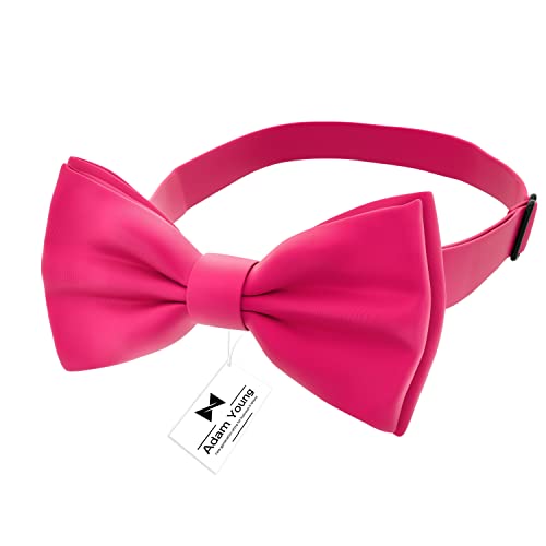Image of Adam Young Men's Bow Ties with Handkerchief & Cufflinks Pre-Tied Style Formal Satin Classic Bowtie for Tuxedo Faux Silk
