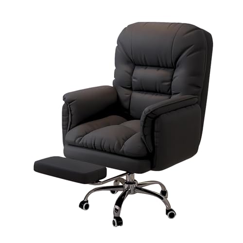 Silla de Oficina ergonómica con Giro de 360°, Altura Ajustable, reclinable, tapizada y con Respaldo para el hogar y Juegos (Negra, con reposapiés)