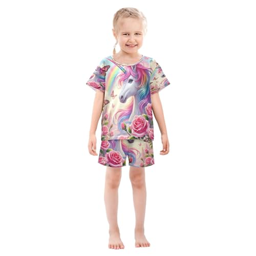 Unicorns Butterfly Pinkish Pajama Set Short Sleeve Pajamas Shorts Sets Cotton PJS 2 Piece Clothes Set 5Y3