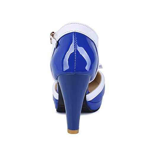 SHEMEE Women's Patent Leather T-Strap Mary Jane Pumps Chunky High Heel Platform Ankle Strap Buckle Round Toe Cute Bow Kawaii Cosplay Shoes4