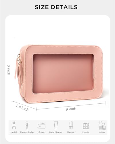 Image of LETGO Clear Toiletry Bag, Portable Travel Makeup Pouch with Zipper, TSA Approved Organizer, PVC Cosmetic for Airport Airline Compliant Pink Car Accessories for Women (Pink)