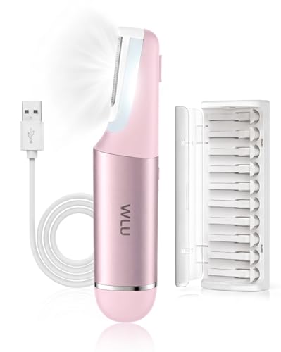 WLU Dermaplane Razor for Women Face with 10 Replaceable Blades, Dermaplaning Tool for Face to Remove Facial Hair & Peach Fuzz, Sonic Dermaplaning Tool for Women, Dermaplane Razor(Pink)