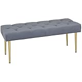 HOMCOM Sitzbank, Bettbank, Polsterbank in Samtoptik, Schlafzimmerbank, Schminkbank mit Stahlbeine für Wohnzimmer, Hellgrau, Gold, 115 x 46 x 49 cm