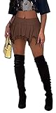 Womens Casual Lace Pleated Ruffles Gothic Mini Skirts Low Waisted Irregular Punk Club Short Skirt Brown L