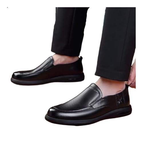 Men's Casual Leather Shoes Black Slip-on Low-top Fashionable Leather Shoes Oxfords(7)4