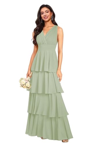 Tiered Ruffles Bridesmaid Dresses for Women 2025 Long Chiffon Ruffle A Line Formal Evening Dresses