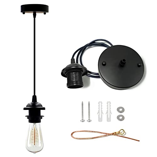VTYXCTIGJ Industrial Mini Pendant Light Kit Edison Retro Pendant UL E26 Lamp Socket Vintage Pendant Light Cord Mini Ceiling Hanging Light Fixtures Adjustable Hanging Light Kit for KitchenBlack