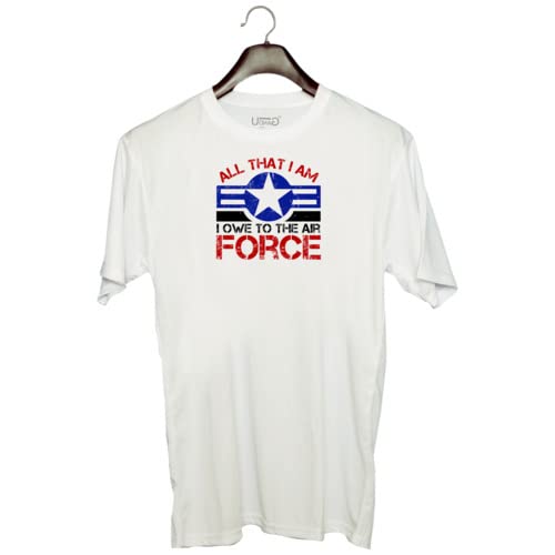 UDNAG Unisex Round Neck Graphic 'Airforce | All That I am. I owe to The Air Force' Polyester T-Shirt White [Size XXS/34in to 7XL/56in]