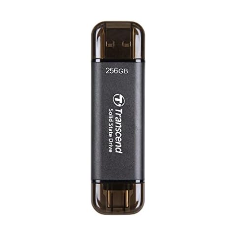 Transcend 256GB ESD310C, External Solild State Drive, Portable SSD, Compatible w/iPhone 4K ProRes, Up to 1050 MB/s,2-in-1 Design, Type A and C, Black - TS256GESD310C Cover