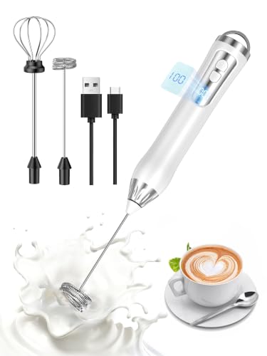 Rechargeable Milk Frother, Upgraded Coffee Frother Handheld Wand, IP67 Waterproof Electric Foam Maker, High Power High-speed Drink Mixer Foamer for Matcha, Lattes, Cappuccino