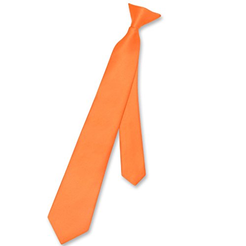 Vesuvio Napoli Boy's CLIP-ON NeckTie Solid ORANGE Color Youth Neck Tie