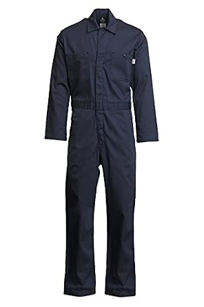 Lapco FR CVEFR7NY-LAR RG Flame Resistant Economy Coveralls, 100% Cotton Twill with Moisture Management, HRC 2, NFPA 70E, 7 oz, Large Regular, Navy