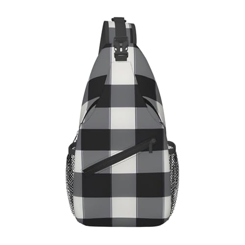Mochila tipo bandolera negra con estampado a cuadros miniatura 1