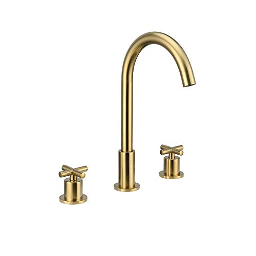 広く普及した浴室のシンクの蛇口ゴールド真鍮ダブルハンドル 3 穴デッキマウントコールドおよびホットシンクミキサータップ浴室ホテル用