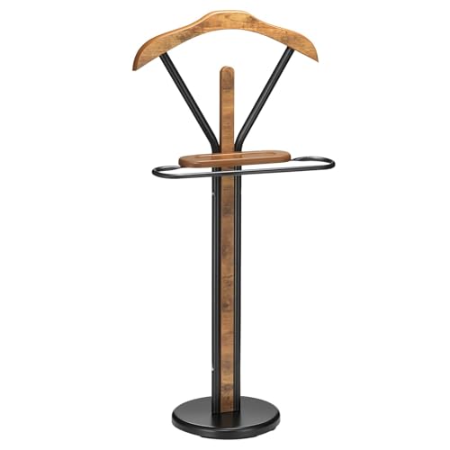 IDIMEX Valet de Chambre Fabio chevalet de Nuit Portant pour vêtements, Structure en métal laqué Noir et Finition en MDF Effet Vieux Bois