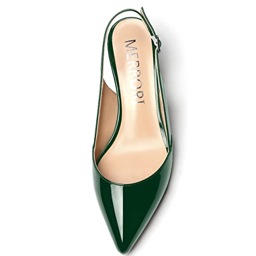 MERRORI Women's Solid Block Pointed Toe Slingback Buckle Patent Chunky Low Heel Pumps Shoes 2 Inch3