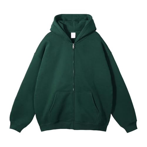 Mens Zip up Hoodie Fleece Lined Solid Color Sweatshirts Casual Loose Fit Long Sleeve Heavyweight Hoodies Fall Jackets2