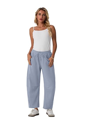 Lepunuo Barrel Sweatpants Women Casual Baggy Elastic Waisted Pants Wide Leg Gym Trousers with Pockets