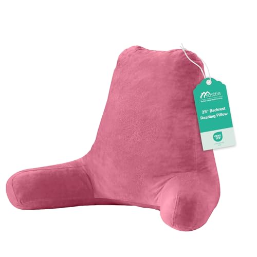 Image of Sasttie Reading Pillow for Bed, Back Pillow for Sitting Up, Rose Pink | 25 inch Backrest Support Cushion for Couch, Sofa, and Floor, Dorm Essentials, OEKO-TEX, Adjustable Down Alternative Fill