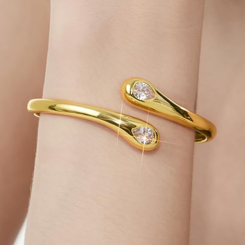 Cicy Bell 18k Gold Plated Bangle Bracelets for Women Tear Drop Cubic Zirconia Trendy Adjustable Twist Cuff Bracelets Birthday Jewelry Gifts2
