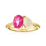Ross-Simons Ethiopian Opal and 1.60 Carat Pink Topaz Toi Et Moi Ring in 18kt Gold Over Sterling. Size 6