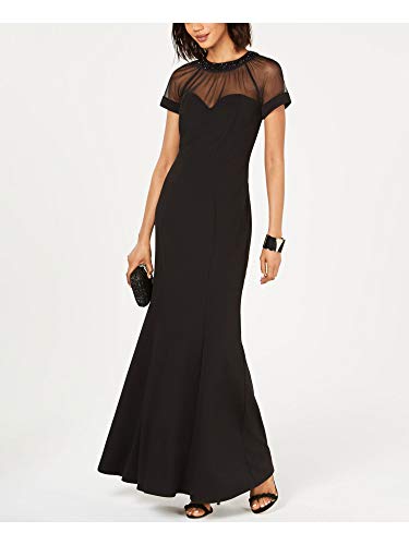 Image of Alex Evenings Women's Long Shift Dress with Illusion Neckline (Petite and Regular Sizes)