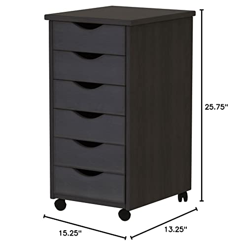 Adeptus Original Roll Cart, Solid Wood, 6 Drawer Narrow Drawers Roll Carts, Black #TOP3