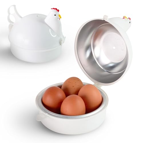 FISHTEC - Cuiseur ufs micro-ondes, 4 ufs, coque/mollet/dur, polypropylène/alu, Ø16x14 cm, 120 g, couvercle sécurisé, cuisson 4-8 min, petit-déjeuner