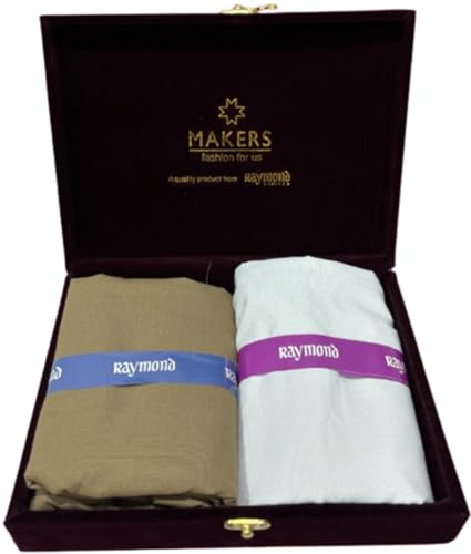 Image of Raymond Makers Men's Shirt & Trouser Fabric Combo with Premium Gift Box | Solid Shirt Fabric with Formal Trouser Fabric | Unstitched Dress Material for Office & Formal Wear