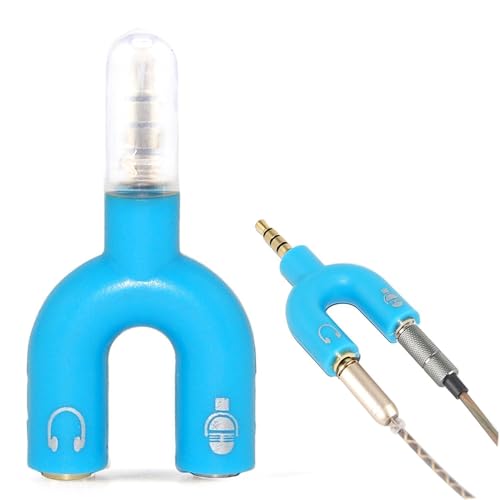 Image of FENTICO 3.5mm Stereo TRS Female Jack to Headphone Microphone Splitter Converter Adaptor (Specially Designed for Mobile and Tablet Only), Colour - Blue