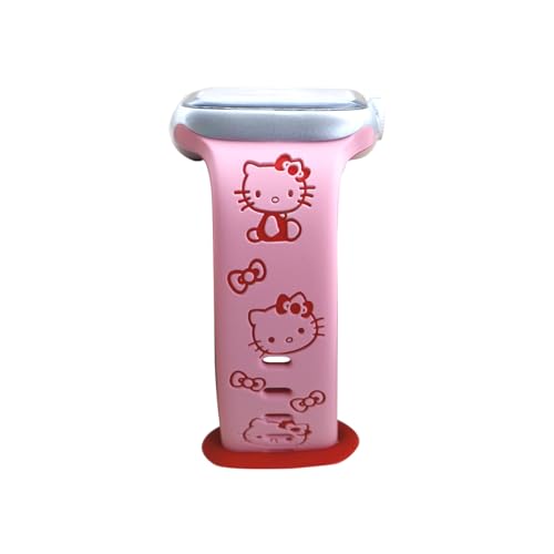 Cute Cartoon Two-Tone Engraved band Compatible with Apple Watch Bands 40mm 41mm 44mm 45mm 42mm 49mm 38mm Women, Soft Silicone Strap for iWatch Series 9 8 7 6 5 4 3 2 1 SE (38/40/41mm, Pink/Red)