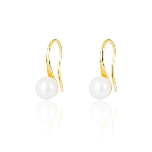 Generic Fashion 14K Gold Plated, AAA+ Quality Handpicked Freshwater Cultured Stud Pearl Earrings, 6.5-7mm Classical Drop Dangle Earrings Jewelry for Women, white