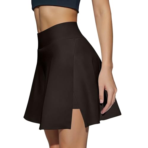 HswsEJ Tennis Skirts for Women a Line High Waisted Side Slit Athletic Golf Skorts with Pockets Dressy Casual Cute Summer Mini Skirt Stretchy Workout Flowy Shorts Lightweight Sweat Skirt