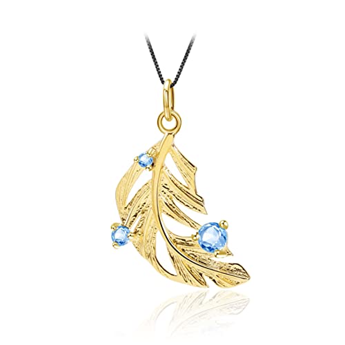 Colliers 18K Feuille or jaune topazes bleues naturelles pendentif femme fin