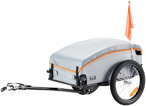 Remorque de transport pour vélo VEVOR, capacité de charge de 45 kg, chariot de vélo robuste, rangement compact pliable avec attache universelle, housse imperméable, roues de 40,6 cm, réflecteurs de