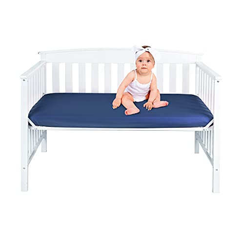 Exq Home Fitted Baby Crib Sheets For Boys Girl, Standard Crib Mattress Sheet Soft Breathable Toddler Bed Sheets, Cozy Microfiber Toddler Cot Sheet (28X52X8In Navy Blue) #TOP6