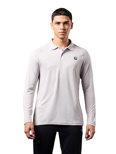 Image of TECHNOSPORT Mens Slim Fit Self-Design Full Sleeve Polo T-Shirt with Double Cool, SPF50+ Proerties for Gym, Workout and Regular Use