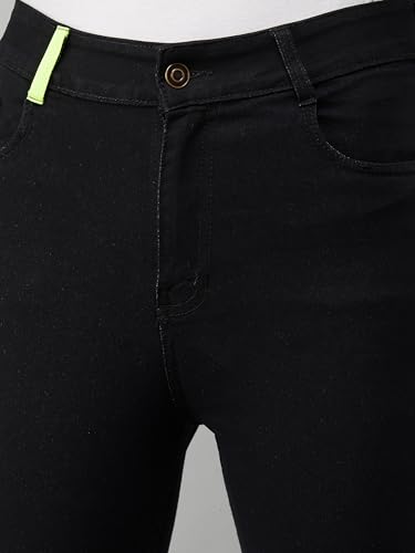 Image of Miss Chase Women's Skinny High Rise Cropped Length Fringe Detailing Stretchable Denim Jeans
