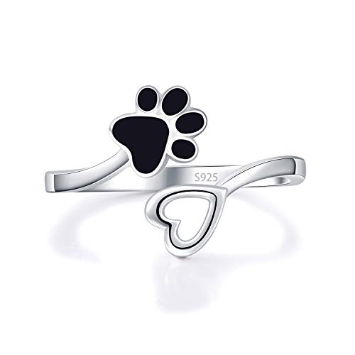 Paw Print Ring: 925 Sterling Silver Adjustable Cute Cat Dog Claw Paw Puppy Rings for Pet Lover