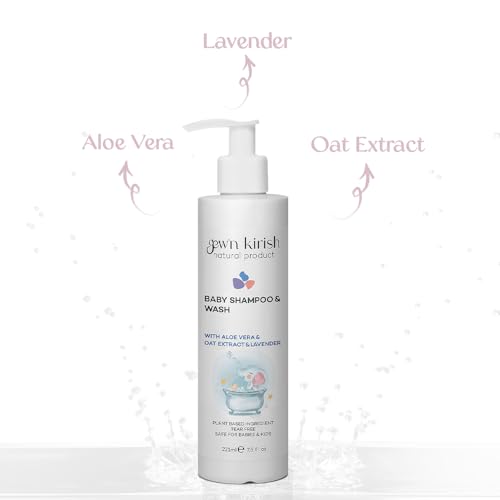 Image of Gew'n Kirish Natural Baby Shampoo & Body Wash - Tear-Free, Hypoallergenic Cleanser with Lavender Oil, Aloe Vera & Oat Extract, Plant-Based, Vegan, Sulfate-Free Formula, 7.5 fl oz