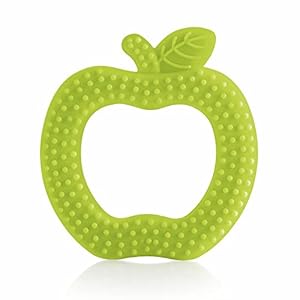 BeeBaby Apple Fruit Shape Soft Silicone Teether for 3-6 Months with Carrying Case, BPA Free Teething Toy for Babies with Textured Surface for Soothing Gums. 100% Food Grade (Apple – Green)