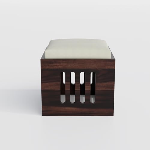 Image of Solid Sheesham Wood Coffee Table with 4 Stools | Square Centre Table with Stool | Dark Walnut, Pre Assembled