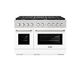 ZLINE 48 in. 6.7 cu. ft. Paramount Double Oven Gas Range with 8 Burner Cooktop in Stainless Steel with White Matte Doors (SGR-WM-48)
